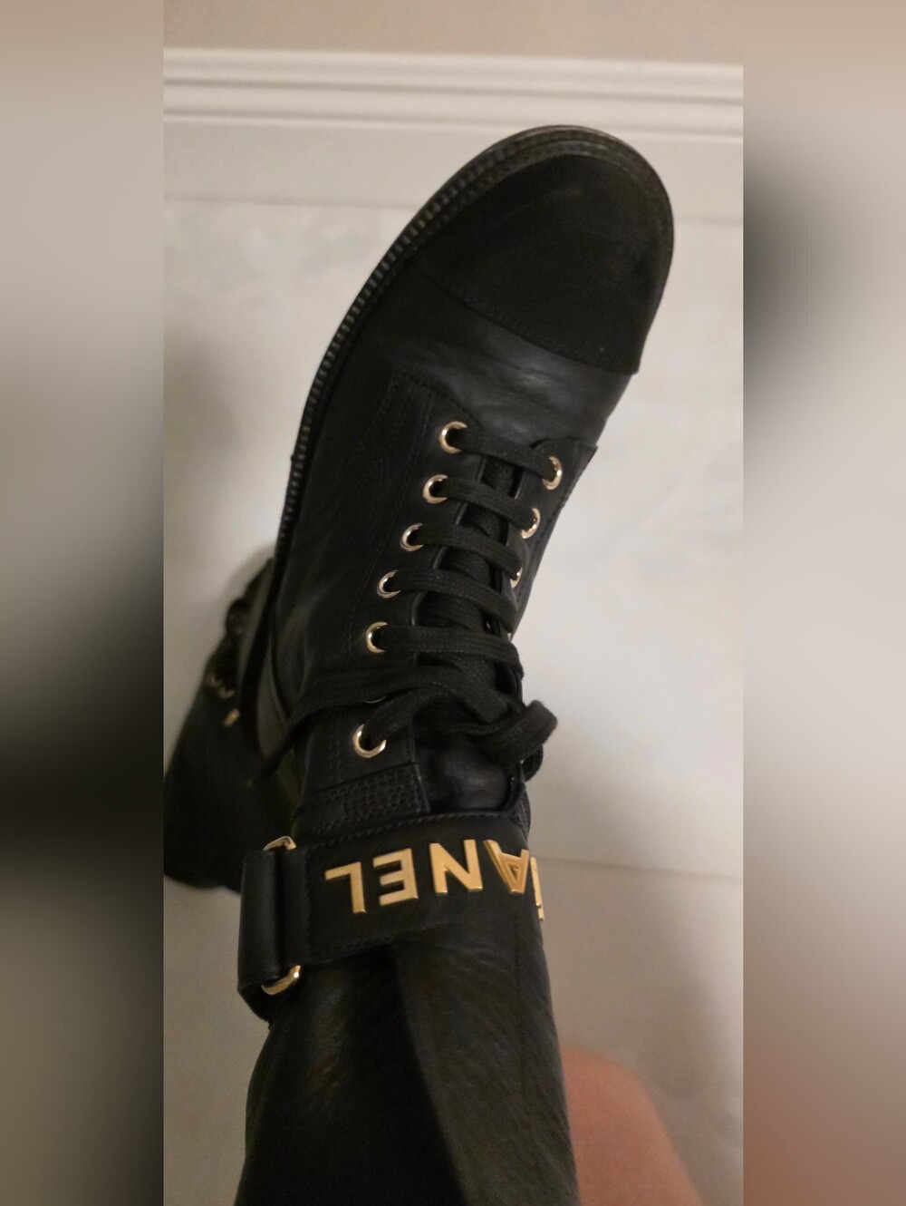 CHANEL Black Leather Lace-Up Boots - Picture 8 of 10
